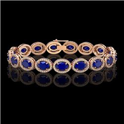 22.89 CTW Sapphire & Diamond Halo Bracelet 10K Rose Gold - REF-291Y5K - 40608