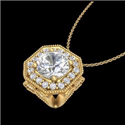 1.54 CTW VS/SI Diamond Solitaire Art Deco Necklace 18K Yellow Gold - REF-409A3X - 37327