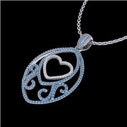 1.75 CTW Blue & White Micro Pave VS/SI Diamond Heart Necklace 18K White Gold - REF-201T5M - 22587