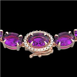 72 CTW Amethyst & VS/SI Diamond Tennis Micro Pave Halo Necklace 14K Rose Gold - REF-281N8Y - 23450