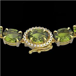 35.25 CTW Green Tourmaline & VS/SI Diamond Tennis Micro Halo Necklace 14K Yellow Gold - REF-340W2F -