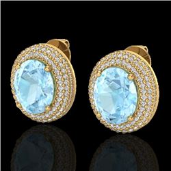 8 CTW Aquamarine & Micro Pave VS/SI Diamond Earrings 18K Yellow Gold - REF-204N9Y - 20216