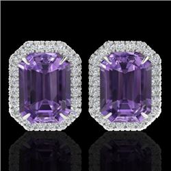 9.40 CTW Amethyst & Micro Pave VS/SI Diamond Halo Earrings 18K White Gold - REF-77W8F - 21216