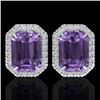 Image 1 : 9.40 CTW Amethyst & Micro Pave VS/SI Diamond Halo Earrings 18K White Gold - REF-77W8F - 21216