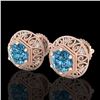 Image 1 : 1.31 CTW Fancy Intense Blue Diamond Art Deco Stud Earrings 18K Rose Gold - REF-149T3M - 37559
