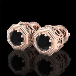 1.07 CTW Fancy Black Diamond Solitaire Art Deco Stud Earrings 18K Rose Gold - REF-72H8A - 37934