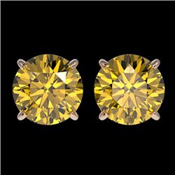 2.57 CTW Certified Intense Yellow SI Diamond Solitaire Stud Earrings 10K Rose Gold - REF-427A5X - 36