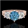 Image 2 : 2.01 CTW Fancy Intense Blue Diamond Art Deco 3 Stone Ring 18K Rose Gold - REF-343X6T - 37580