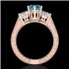 Image 4 : 2.01 CTW Fancy Intense Blue Diamond Art Deco 3 Stone Ring 18K Rose Gold - REF-343X6T - 37580