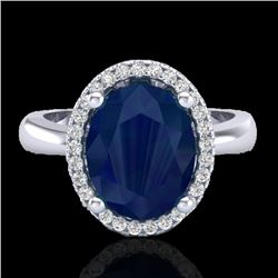 3 CTW Sapphire And Micro Pave VS/SI Diamond Ring Halo 18K White Gold - REF-60M2H - 21114