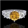 Image 2 : 2.01 CTW Intense Fancy Yellow Diamond Art Deco 3 Stone Ring 18K White Gold - REF-343W6F - 37581