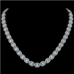 24.65 CTW Aquamarine & Diamond Halo Necklace 10K White Gold - REF-572F8N - 40424