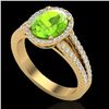 Image 2 : 3 CTW Peridot & Micro VS/SI Diamond Halo Solitaire Ring 18K Yellow Gold - REF-72A2X - 20946