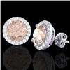 Image 2 : 3 CTW Morganite & Halo VS/SI Diamond Micro Pave Earrings Solitaire 18K White Gold - REF-81W3F - 2149