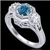 Image 1 : 1.05 CTW Intense Blue Diamond Solitaire Art Deco 3 Stone Ring 18K White Gold - REF-161W8F - 37950