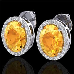 5.50 CTW Citrine & Micro VS/SI Diamond Halo Earrings 18K White Gold - REF-63A3X - 20246