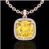 Image 2 : 6 CTW Citrine & Micro Pave Halo VS/SI Diamond Necklace Solitaire 14K Rose Gold - REF-50W9F - 23077