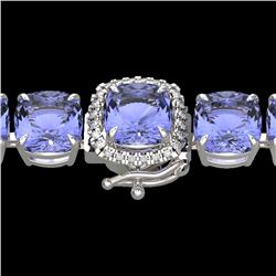 40 CTW Tanzanite & Micro Pave VS/SI Diamond Halo Bracelet 14K White Gold - REF-548W2F - 23324