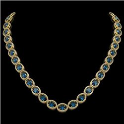 55.41 CTW London Topaz & Diamond Halo Necklace 10K Yellow Gold - REF-576M2H - 40591