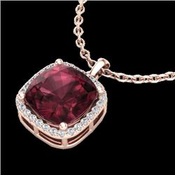 6 CTW Garnet & Micro Pave Halo VS/SI Diamond Necklace Solitaire 14K Rose Gold - REF-44F2N - 23082