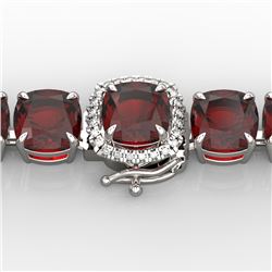 35 CTW Garnet & Micro VS/SI Diamond Halo Designer Bracelet 14K White Gold - REF-134Y2K - 23309