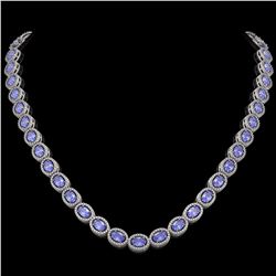 31.96 CTW Tanzanite & Diamond Halo Necklace 10K White Gold - REF-604F2N - 40409