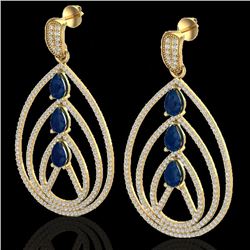 4 CTW Sapphire & Micro Pave VS/SI Diamond Designer Earrings 18K Yellow Gold - REF-307M3H - 22460