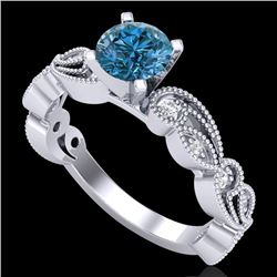 1.01 CTW Fancy Intense Blue Diamond Solitaire Art Deco Ring 18K White Gold - REF-143Y6K - 38272