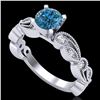 Image 1 : 1.01 CTW Fancy Intense Blue Diamond Solitaire Art Deco Ring 18K White Gold - REF-143Y6K - 38272