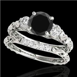 1.35 CTW Certified VS Black Diamond 3 Stone Set 10K White Gold - REF-51W6F - 35433