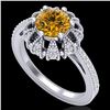 Image 1 : 1.65 CTW Intense Fancy Yellow Diamond Engagement Art Deco Ring 18K White Gold - REF-230W9F - 37728