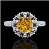 Image 2 : 1.65 CTW Intense Fancy Yellow Diamond Engagement Art Deco Ring 18K White Gold - REF-230W9F - 37728
