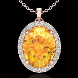 2.75 CTW Citrine & Micro VS/SI Diamond Halo Solitaire Necklace 14K Rose Gold - REF-39W3F - 20584