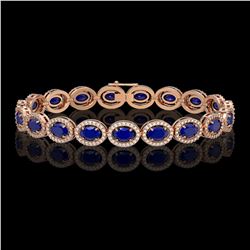 15.2 CTW Sapphire & Diamond Halo Bracelet 10K Rose Gold - REF-244X2T - 40458