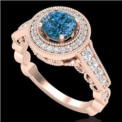 1.12 CTW Fancy Intense Blue Diamond Solitaire Art Deco Ring 18K Rose Gold - REF-167M3H - 37692