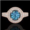 Image 2 : 1.12 CTW Fancy Intense Blue Diamond Solitaire Art Deco Ring 18K Rose Gold - REF-167M3H - 37692