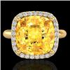 Image 1 : 6 CTW Citrine And Micro Pave Halo VS/SI Diamond Ring Solitaire 18K Yellow Gold - REF-58W2F - 23096