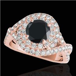 2 CTW Certified VS Black Diamond Solitaire Halo Ring 10K Rose Gold - REF-98N8Y - 33877