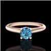 Image 2 : 0.4 CTW Intense Blue Diamond Solitaire Engagement Art Deco Ring 18K Rose Gold - REF-80X2T - 38182
