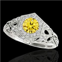 1.4 CTW Certified Si/I Fancy Intense Yellow Diamond Solitaire Antique Ring 10K White Gold - REF-236N