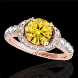 1.75 CTW Certified Si/I Fancy Intense Yellow Diamond Solitaire Halo Ring 10K Rose Gold - REF-180M2H 