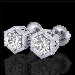 1.15 CTW VS/SI Diamond Solitaire Art Deco Stud Earrings 18K White Gold - REF-174X5T - 37217