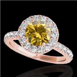 2 CTW Certified Si/I Fancy Intense Yellow Diamond Solitaire Halo Ring 10K Rose Gold - REF-227Y3K - 3