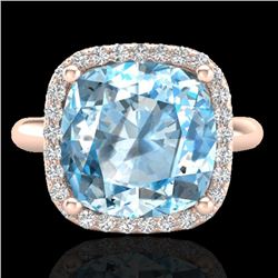 6 CTW Sky Blue Topaz & Micro Pave Halo VS/SI Diamond Ring 14K Rose Gold - REF-46H2A - 23107