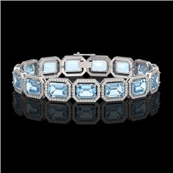 36.81 CTW Aquamarine & Diamond Halo Bracelet 10K White Gold - REF-600F4N - 41546