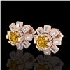 Image 1 : 1.77 CTW Intense Fancy Yellow Diamond Art Deco Stud Earrings 18K Rose Gold - REF-236A4X - 37869