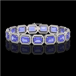 36.37 CTW Tanzanite & Diamond Halo Bracelet 10K White Gold - REF-776K4W - 41531