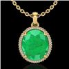 Image 1 : 12 CTW Emerald & Micro Pave VS/SI Diamond Halo Necklace 18K Yellow Gold - REF-115W5F - 20610