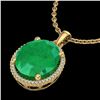 Image 2 : 12 CTW Emerald & Micro Pave VS/SI Diamond Halo Necklace 18K Yellow Gold - REF-115W5F - 20610