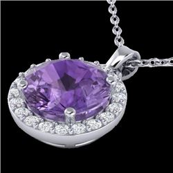 2 CTW Amethyst & Halo VS/SI Diamond Micro Pave Necklace 18K White Gold - REF-40A5X - 21549